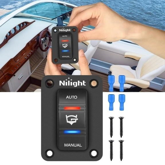 Nilight Auto Manual Rocker Switch Bilge Pump Switch Panel with Led 4 Pin on off on SPDT 20A/12V 10A/24V Switch for Marine Boat Yacht Caravan RV