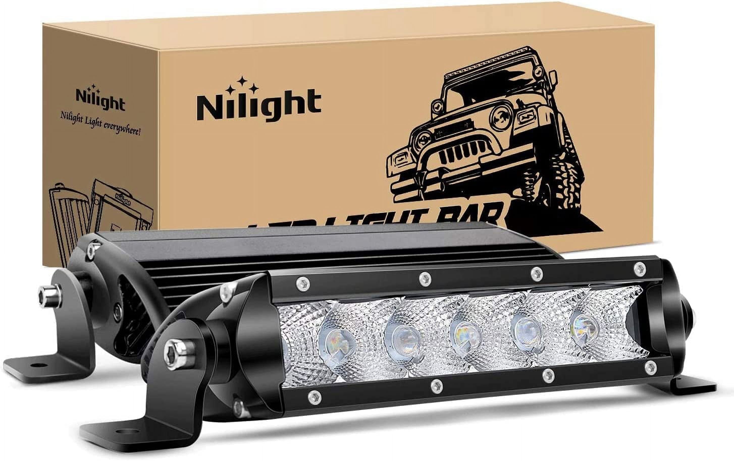Nilight Bar Super Slim 2PCS 7inch 30W Flood Driving Fog 3600LM Single Row off Road led Lights for Jeep-2 Style Mounting Brackets