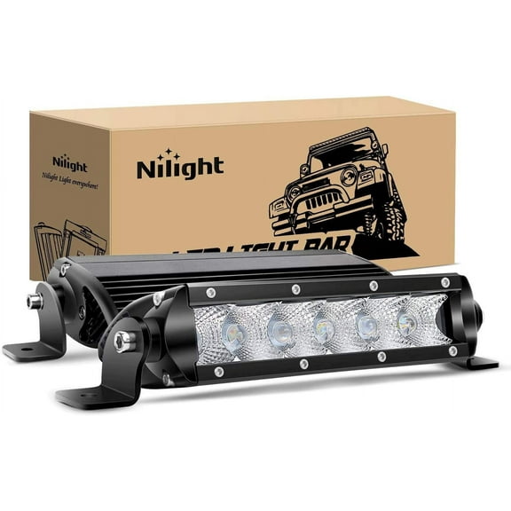 Nilight Bar Super Slim 2PCS 7inch 30W Flood Driving Fog 3600LM Single Row off Road led Lights for Jeep-2 Style Mounting Brackets