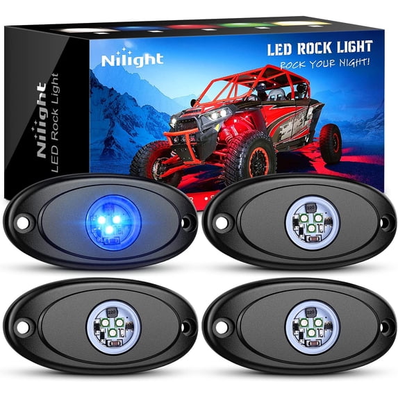 Nilight LED Rock Light 4PCS Underglow Wheel Well Pods Waterproof Exterior Underbody Roof Rack Side Lamps for Car Truck Pickups ATV UTV SUV Motorcycle Boat, Blue Color