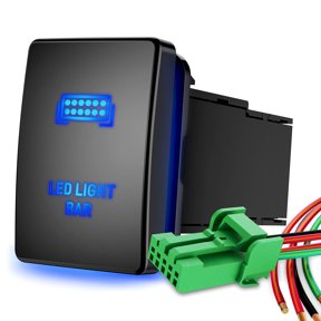 Push Button Switch 12V with Wiring Kit - Blue LED Light BAR Symbol, Compatible with Toyota Sequoia Highlander Tacoma Tundra 4Runner (Surface Size 1.28 x 0.87 Inches)