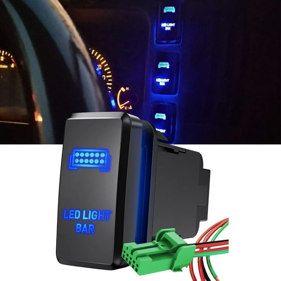 Push Button Switch 12V with Wiring Kit - Blue LED Light BAR Symbol,Compatible with Toyota Tacoma Tundra 4Runner FJ Cruiser(Surface Size 1.54 x 0.83 Inches)