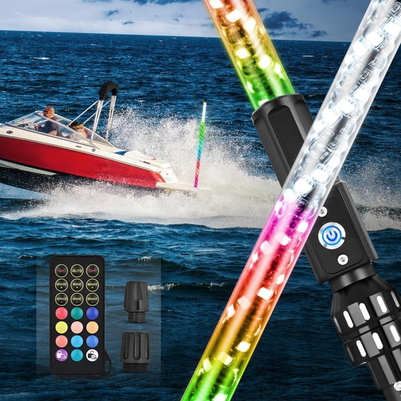 Nilight Boat Navigation Light 5FT Spiral LED Whip Lights 360° Visibility 2NM Coast Guard Compliant 400+ Patterns with Remote Plug-in Base Boats Stern Navlight for Night Fishing, Yacht, Pontoon