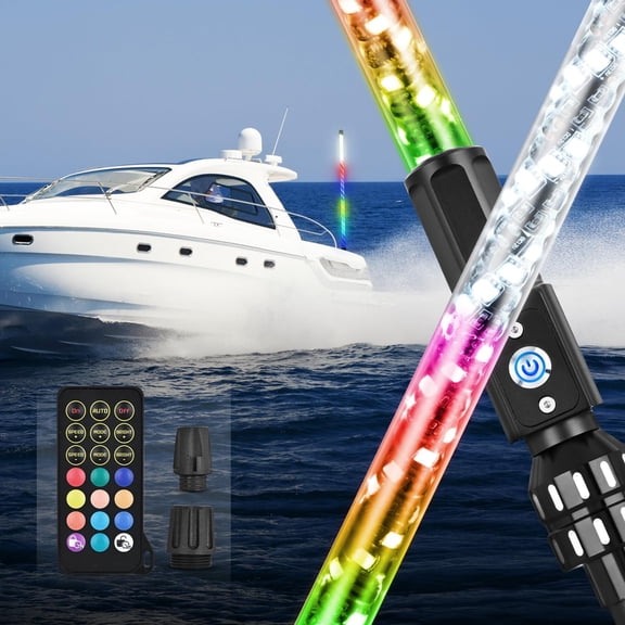 Nilight Boat Navigation Whip Light 3FT 360° Visibility 2NM Coast Guard Compliant 400+ Patterns with Remote Plug-in Base LED Spiral Boats Stern Lights for Night Fishing, Yacht, Pontoon Accessories