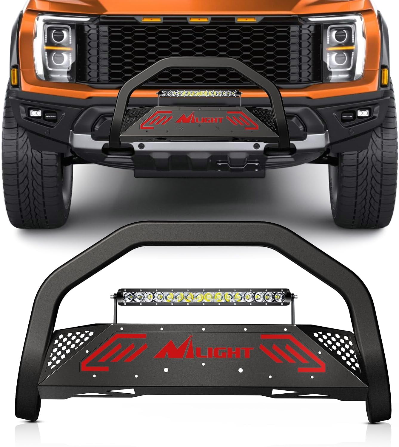 Nilight Bull Bar with Light Bar&License Plate Hole Compatible for Ford