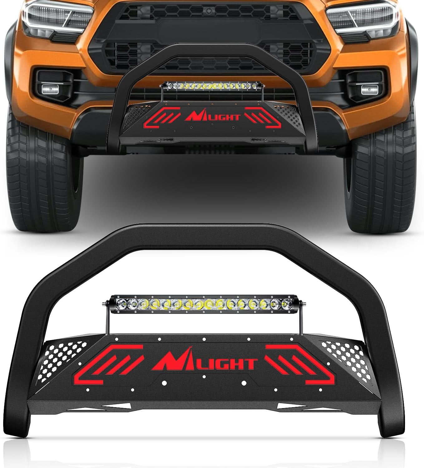 Nilight Bull Bar with Light Bar&License Plate Hole Compatible with