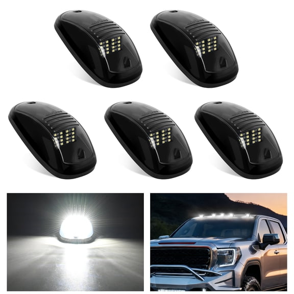 Nilight Cab Roof Marker Light 5 Pcs 16 Led Smoked Lens White Top Clearance Light Kit Waterproof Surface Mount for Ford Dodge Ram SUV POV Pickup Trucks