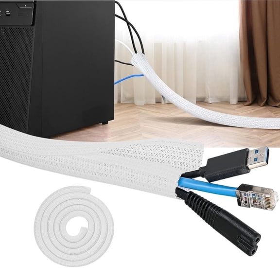 Nilight Cable Sleeve, 10ft-1/2inch Cord Management Sleeves, Braided Sleeving, Split Self Wrapping Wire Loom for Computer Electrical Automotive Harness Protector Organizer, White