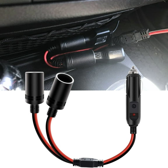1 to 2 Car Cigarette Lighter Splitter Adapter Power Charger Port, 12V 24V Plug Socket 2-Way Splitter Y Adapter, Cigarette Lighter Extension Cord with 15A Fuse