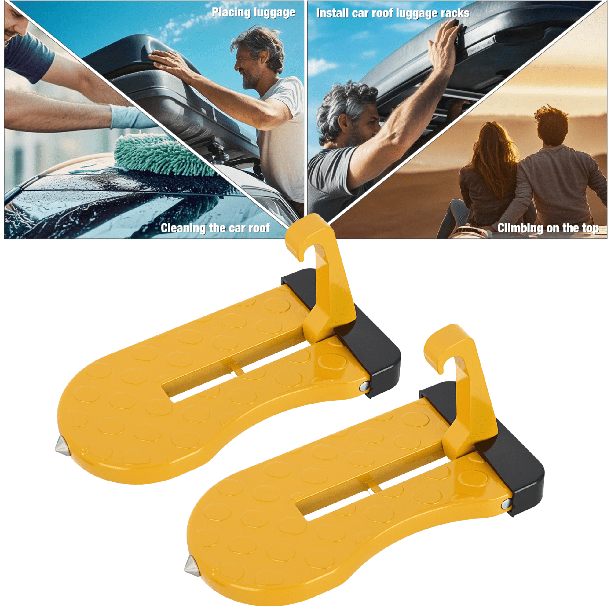 Nilight Car Door Latch Step, 2PCS Foldable Universal Roof Access Step, Heavy Duty Aluminum Door Hook Pedal for SUV Truck Jeep, Yellow