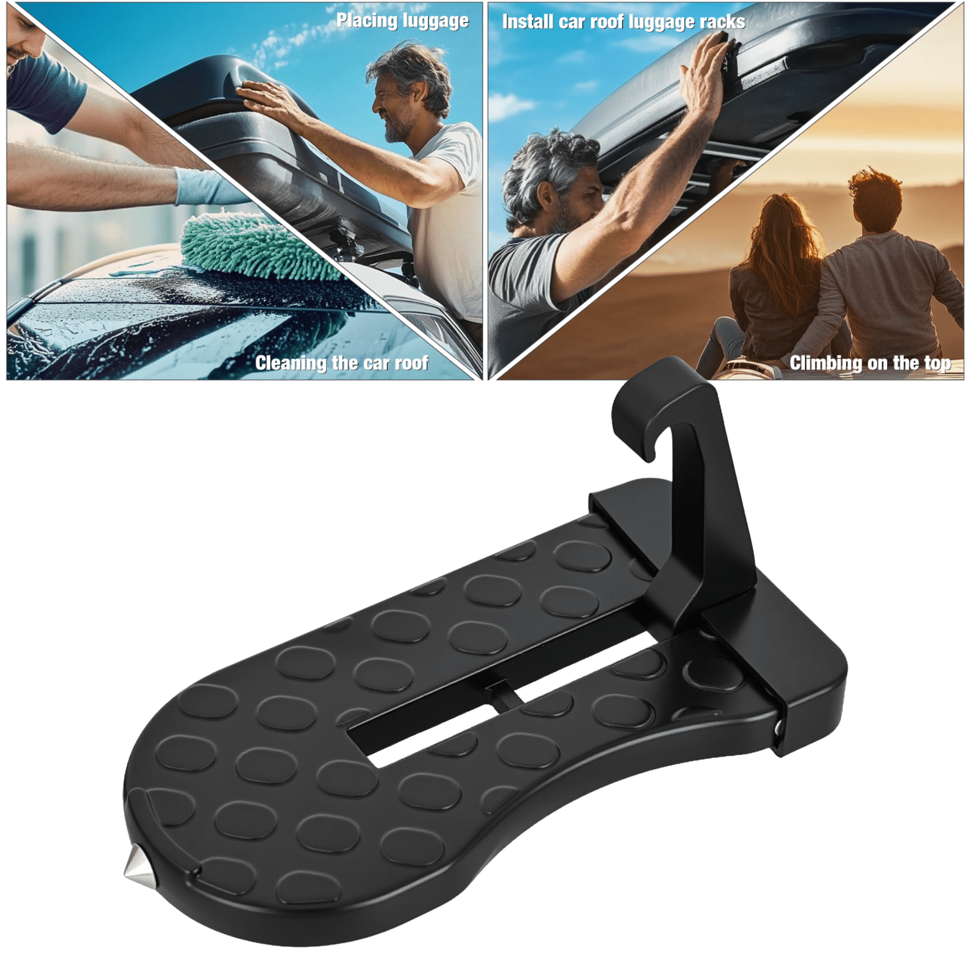 Nilight Car Door Step for Roof Access Universal Car Step Hook for Roof SUV Trucks Folding Aluminum Alloy Vehicle Door Latch Step Pedal With Glass Breaker Safety Hammer, Max Load 400lbs, 1 Pack Black