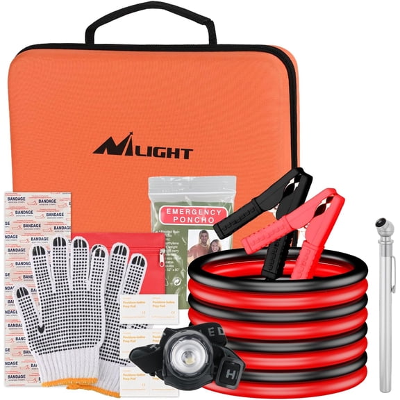 Nilight Car Emergency Kit with Jumper Cable Air Compressor Tire Repair Essential Tools First Aid Alligator Connector Electrical Kit for Travel Camping Outdoor Cars Truck SUV RV