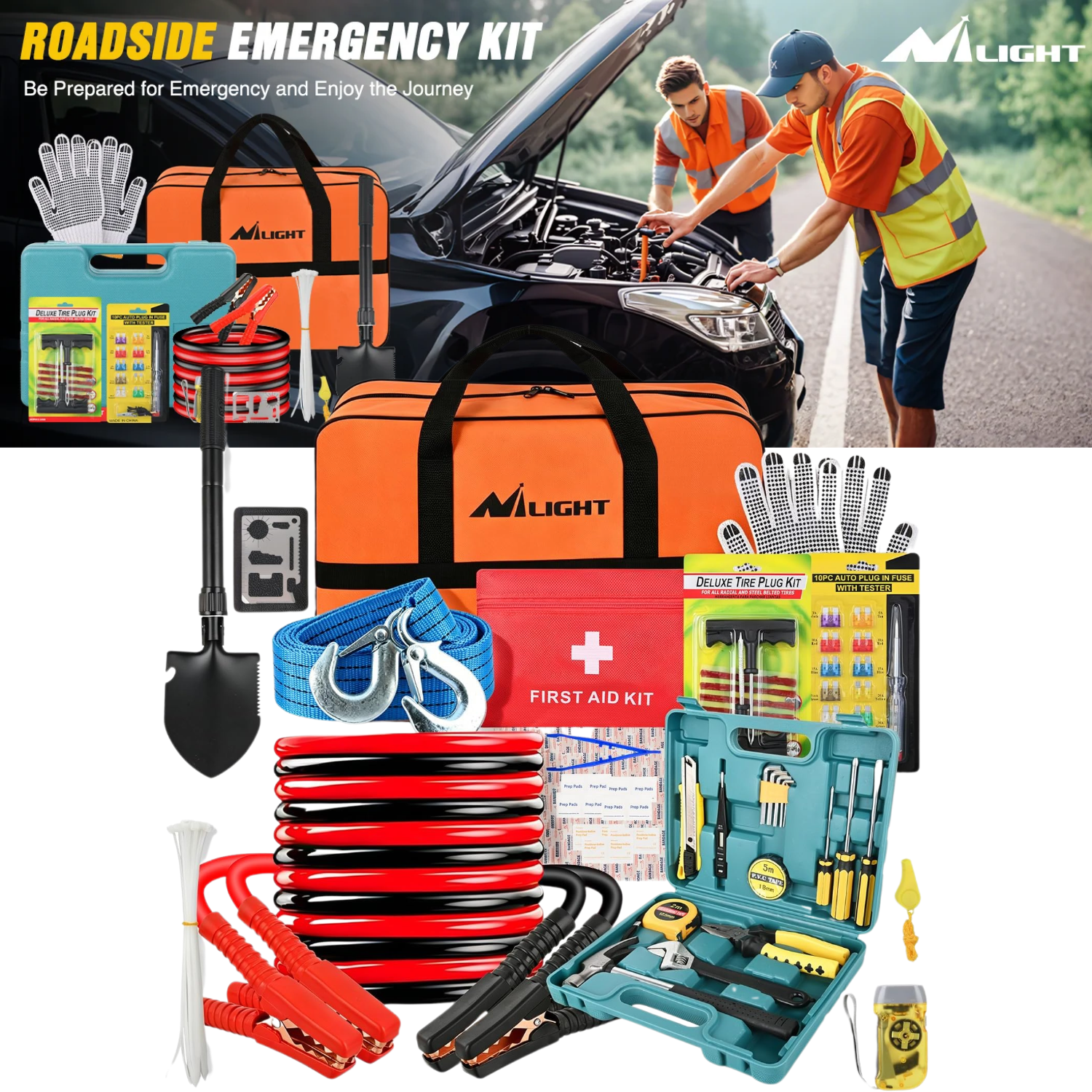 Nilight Car Emergency Roadside Assistance Kit with Jumper Cables, First ...