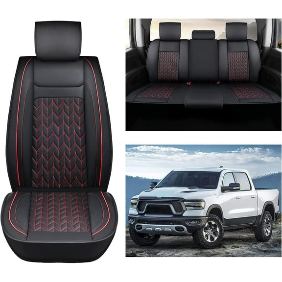 Nilight Car Seat Covers Custom Fit 2009-2024 Ram 1500 and 2010-2024 Ram 2500 3500 Crew Cab Mega Cab Waterproof Leather Cushion for Pickup Truck (Full Set, 2 Front Seats and 3 Rear Seats)