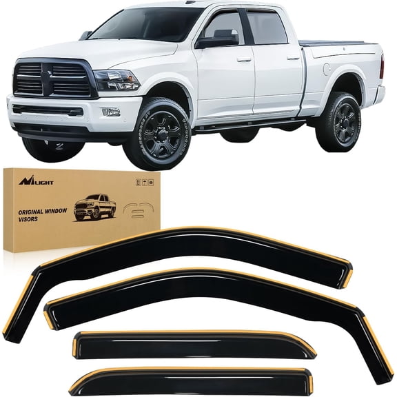 Nilight in Channel Rain Guards for Ram 1500 2009 2010 2011 2012 2013 2014 2015 2016 2017 2018 Crew Cab, 2019-2023 Ram 1500 Classic Body, Original Window Deflectors, Vent Window Visors-4PCS