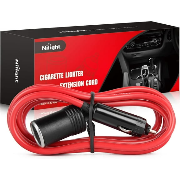 Nilight Cigarette Lighter Extension Cord Cable Heavy Duty 6ft 12V/24V Car Charger with Cigarette Lighter Plug Cigarette Lighter Socket,2 Years Warranty