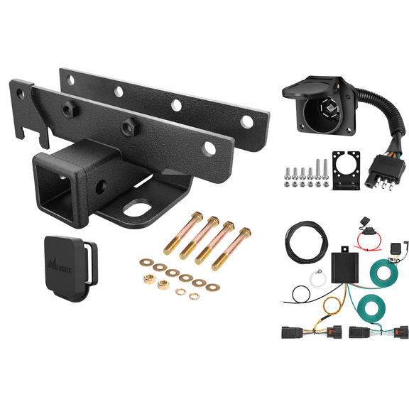 Nilight Complete Trailer Tow Kit for Jeep Wrangler JL JLU 2018-2025 Gladiator JT 2020-2025, 4-Way Trailer Wiring Harness, 2 Inch Rear Bumper Hitch Receiver, 4 to 7 Way Adapter with Mounting Bracket