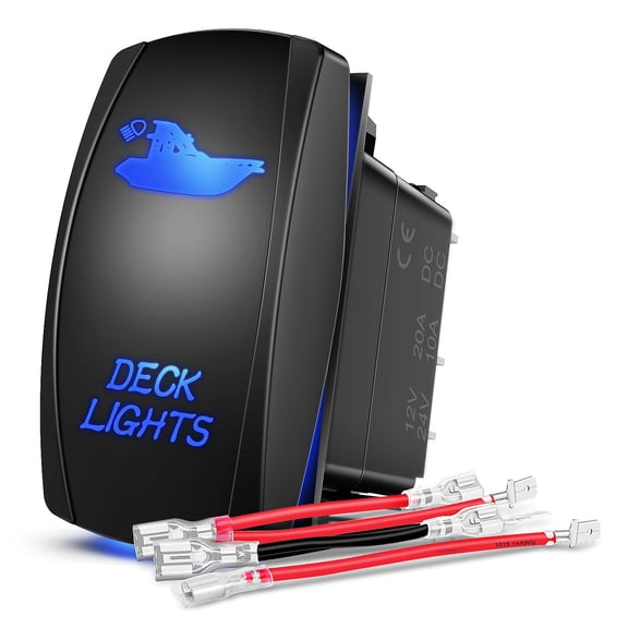 Nilight Deck Lights Rocker Switch Led Light Bar 5 Pin Laser On Off SPST Switches 20A/12V 10A/24V Blue with Jumper Wires Set for Cars Trucks Boats ATVs UTVs RVs