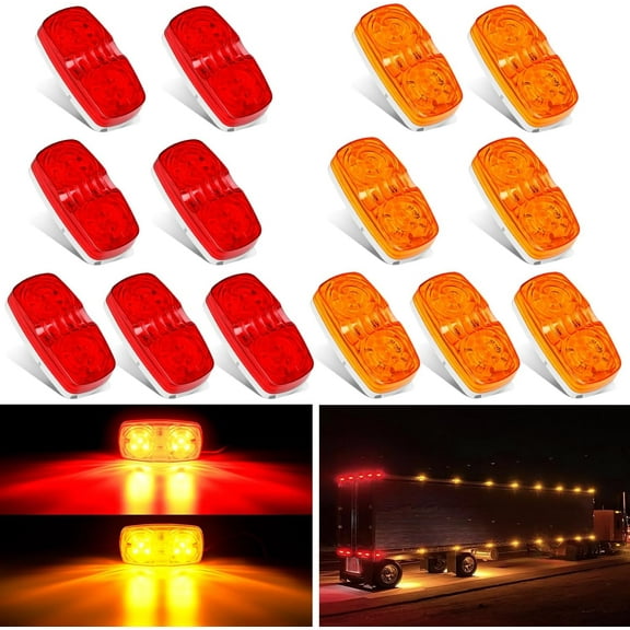 Nilight Double Bullseye Marker Light 14PCS Red Amber 10LED Rectangular Clearance Light Front Side Rear Marker Indicator Light Surface Mounted for 12V Truck Camper RV Boat Lorry, 2 Years Warranty