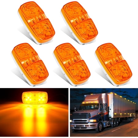 Nilight Double Bullseye Marker Light 5PCS Amber 10LED Rectangular Clearance Light Front Side Rear Marker Indicator Light Surface Mounted for 12V Truck Camper RV Boat Lorry, 2 Years Warranty