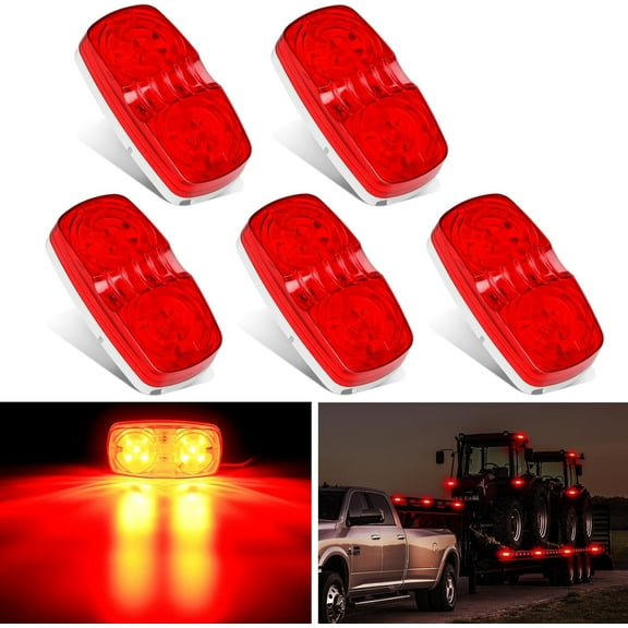 Nilight Double Bullseye Marker Light 5PCS Red 10LED Rectangular Clearance Light Front Side Rear Marker Indicator Light Surface Mounted for 12V Truck Camper RV Boat Lorry, 2 Years Warranty