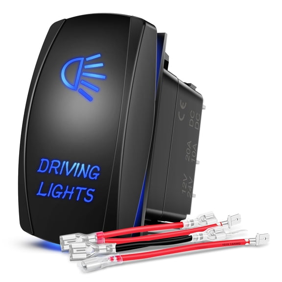 Nilight Driving Lights Rocker Switch Led Light Bar 5 Pin Laser On Off SPST Switches 20A/12V 10A/24V Blue with Jumper Wires Set for Cars Trucks Boats ATVs UTVs RVs