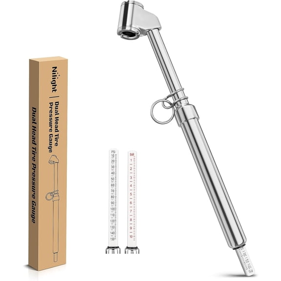 Nilight Dual Head Tire Pressure Gauge Heavy Duty Truck Air Chuck Range 10-150PSI 1-10Bar Tire Pressure Checker Straight-On Tire Air Gauge Extended Tube for Semi Truck, RV, Car, Motorcycle