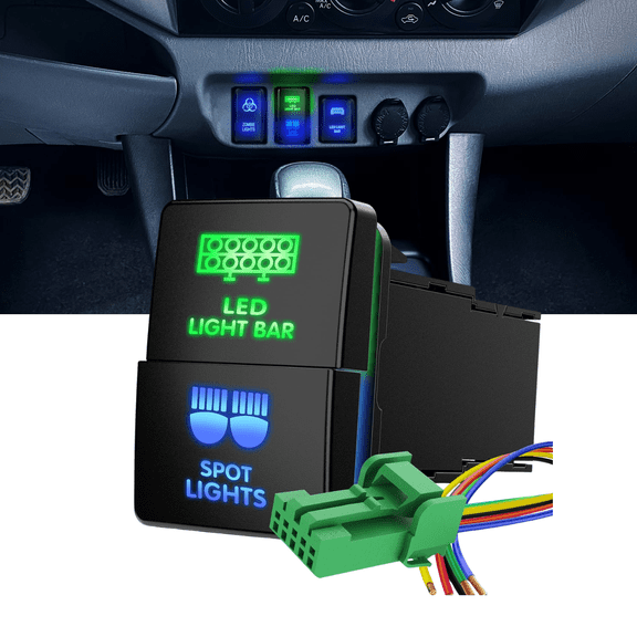 Nilight Dual LED Light Bar&Spot Lights Push Button Switch 12V Latching ON-OFF SPST 2-in-1 with Connector Wire Kit 1.28" x 0.87" OEM Fit for Toyota Sequoia Tacoma 4Runner Tundra Highlander RAV4 Yaris