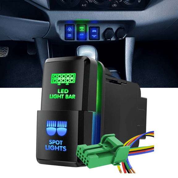 Nilight Dual LED Light Bar & Spot Lights Push Button Switch 12V Latching ON-OFF SPST 2-in-1 with Connector Wire Kit 1.54" x 0.83" OEM Fit for Toyota Tacoma 4Runner Tundra FJ Cruiser