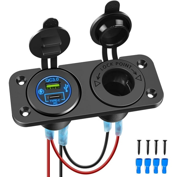 Nilight Dual USB QC 3.0 USB Charger and Cigarette Lighter Power Socket Pre-Wired, Black