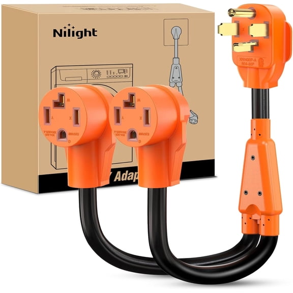 Nilight EV Dryer Y Splitter Adapter Cord 30 Amp Male Plug to Two 30Amp Female Receptacle 4 Prong 125V/250V 7500 Watt Pure Copper Conversion Heavy Duty STW 10 AWG Cable 14-30P 14-30R 30M/30F