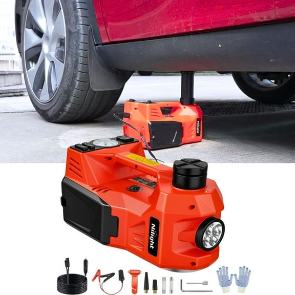 Nilight Electric Car Jack Hydraulic 5 Ton 12V Jack with Inflatable Pump LED Light, 3 in 1 Portable Floor Jack for Car Tire Change Sedan Truck Kit, Red