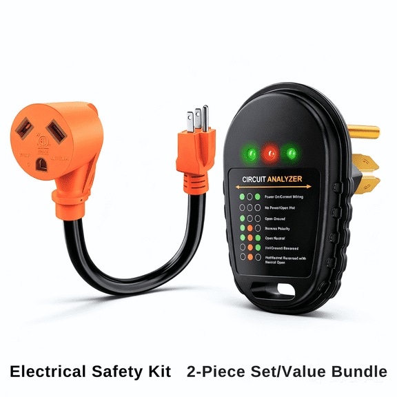 Nilight Electrical Safety Kit, Outlet Circuit Tester with Indicator Lights & Right Angle Plug Adapter Cord, 2 Pcs Value Bundle for Home Use