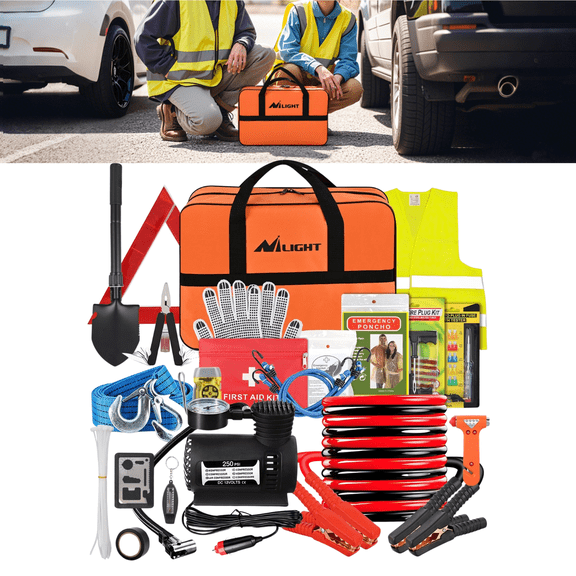 Nilight Emergency Roadside Assistance Kit for Cars Trucks SUVs RVs Includes Jumper Cables Air Compressor Tire Repair Tools First Aid Supplies & Survival Gear