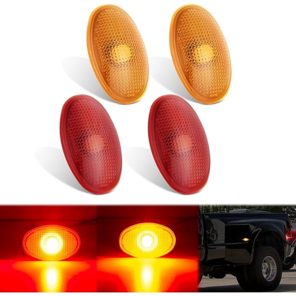 Nilight Fender Side Marker Lights 4 PCS Red Amber Front Rear Clearance Light Compatible with Ford 1999-2010 F350 F450 F550 Super Duty Dual Wheeler Trucks
