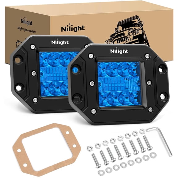 Nilight Flush Mount LED Light Pods 2 PCS 42 W Blue Upgraded Spot Flood Combo Bumper Driving Fog Fishing Hunting Emergency Safety Signal Lighting for UTV Pickup Van Boat Tractor