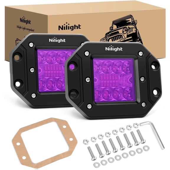 Nilight Flush Mount LED Light Pods 2 PCS 42 W Purple Upgraded Spot Flood Combo Bumper Driving Decoration Neon Light Bar Off Road Lights 12V 24V Lighting for Truck ATV UTV SUV Pickup Van Boat Tractor