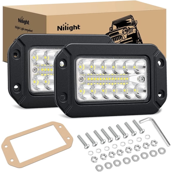 Nilight Flush Mount LED Light Pods 2PCS 6 Inch 39W Upgraded Spot Flood Combo Beam Driving Work Lighting Backup Reverse Grill Mount Lights for Offroad Truck Tractor SUV ATV UTV Golf Cart Boats
