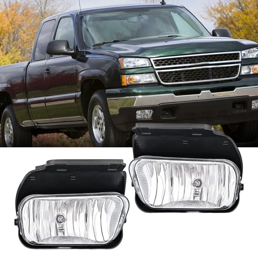 Nilight Fog Light Assembly Compatible with 2002 2003 2004 2005 2006 2007 Chevy Silverado 1500 2500 3500 2002-2006 Chevy Avalanche w/o Body Cladding with H10 12V 42W Halogen Bulbs
