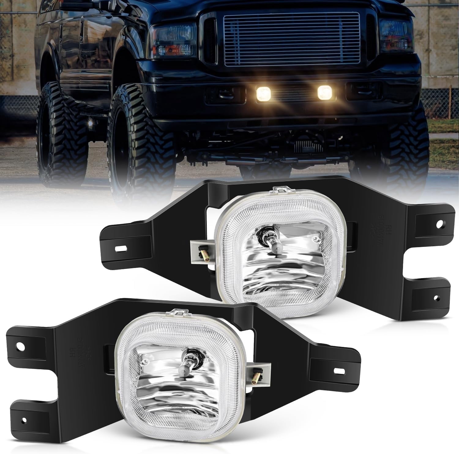 Nilight Fog Lights Assembly Compatible with 1999 2000 2001 2002 2003 2004 Ford F250 F350 F450 F550 Super Duty 2001-2004 Ford Excursion Fog Light Replacement w/12V H10 42W Bulbs