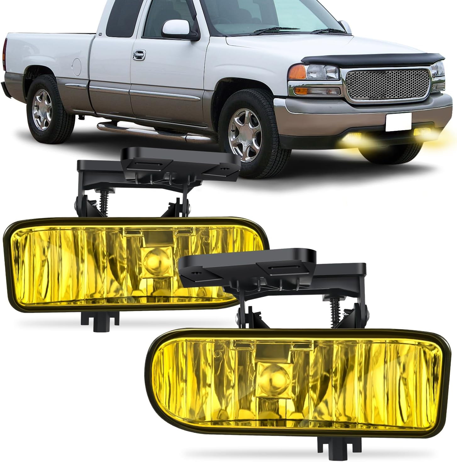 Nilight Fog Lights Assembly Compatible with 1999 2000 2001 2002 GMC Sierra 1500 2500 2001 2002 Sierra 1500HD 2500HD 3500 2000-2006 Yukon Fog Lamp Amber Lens