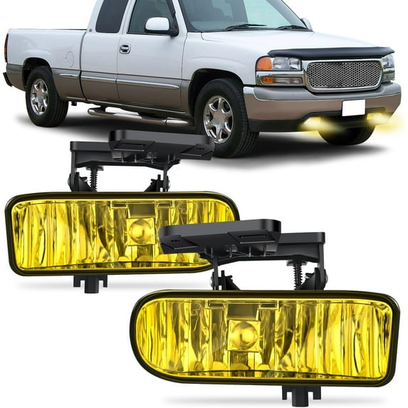 Nilight Fog Lights Assembly Compatible with 1999 2000 2001 2002 GMC Sierra 1500 2500 2001 2002 Sierra 1500HD 2500HD 3500 2000-2006 Yukon Fog Lamp Amber Lens
