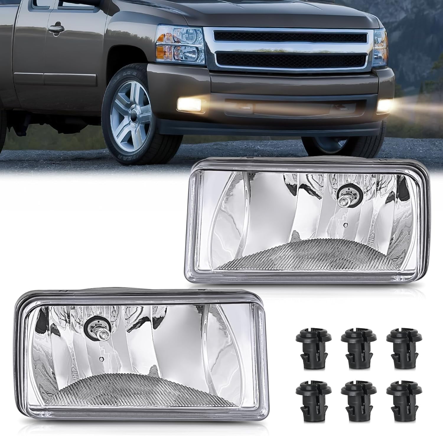 Nilight Fog Lights Assembly Compatible with 2007 2008 2009 2010 2011 2012 2013 2014 2015 Chevrolet Silverado Avalanche Tahoe Suburban GMC Sierra Yukon Cadillac Escalade Clear Lens