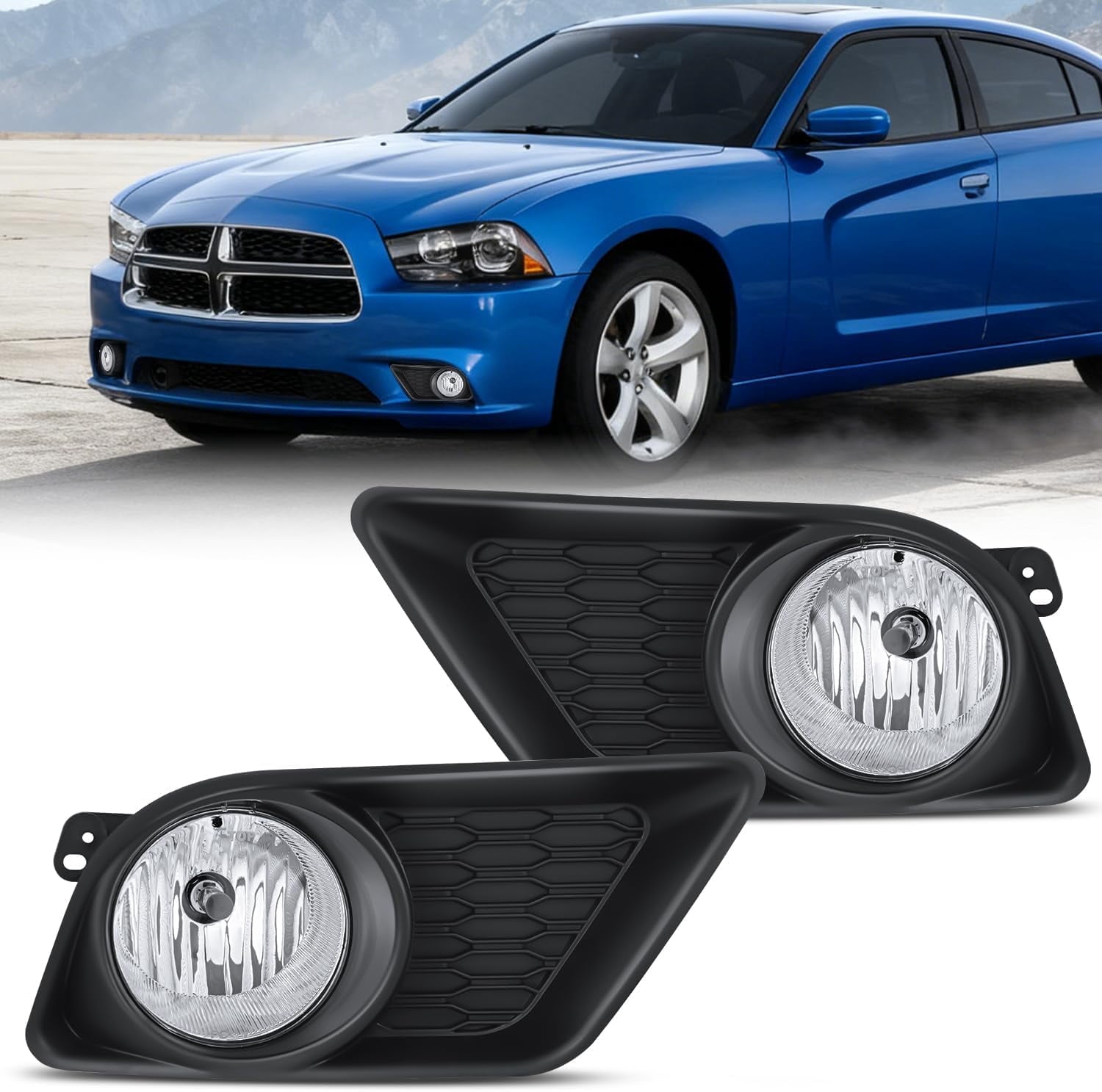 Nilight Fog Lights Assembly Compatible with 2011 2012 2013 2014 Dodge  Charger (Not fit SRT8 Models) w/9006 12V 51W Bulbs Clear Lens