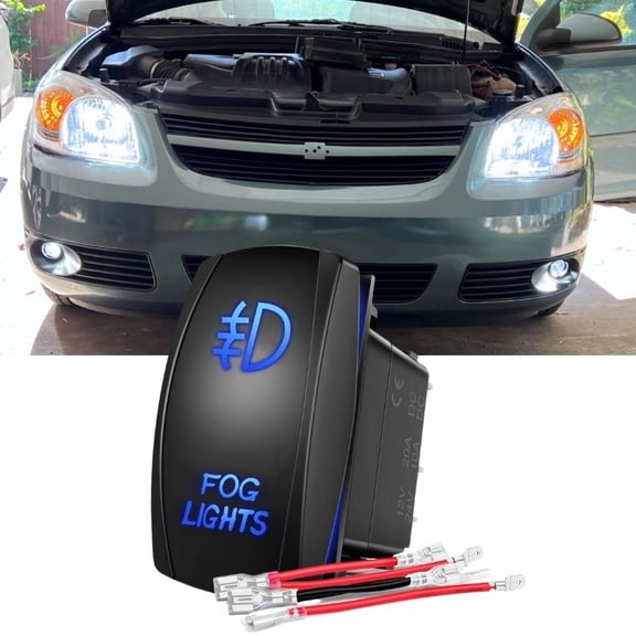 Fog Lights Rocker Switch Waterproof 12V/20A 24V/10A, 5Pin SPST ON-Off Toggle Switch Blue LED Light, with Jumper Wires Set for Car Marine Boat Truck Trailer 4x4 Caravan RV SUV ATV UTV