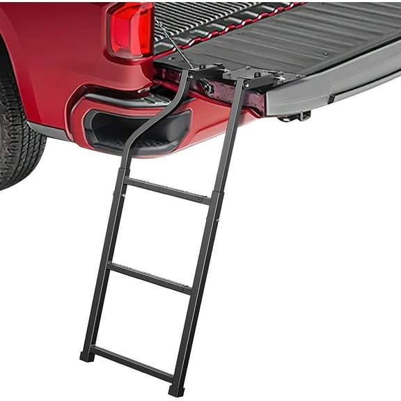 Nilight Foldable Truck Tailgate Ladder for Pickup with Aluminum Step Grip Plates, Replaceable Rubber Ladder Feet & Stainless Steel Self Drilling Hex Screws for Easy Installation