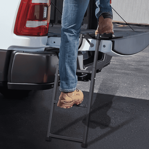 Folding Pickup Tailgate Ladder with Alloy Grips, Inter Changeable Rubberised Ladder feet & Stainless Steel, Self-Tapping Hexagonal Screws for Easy Fitting