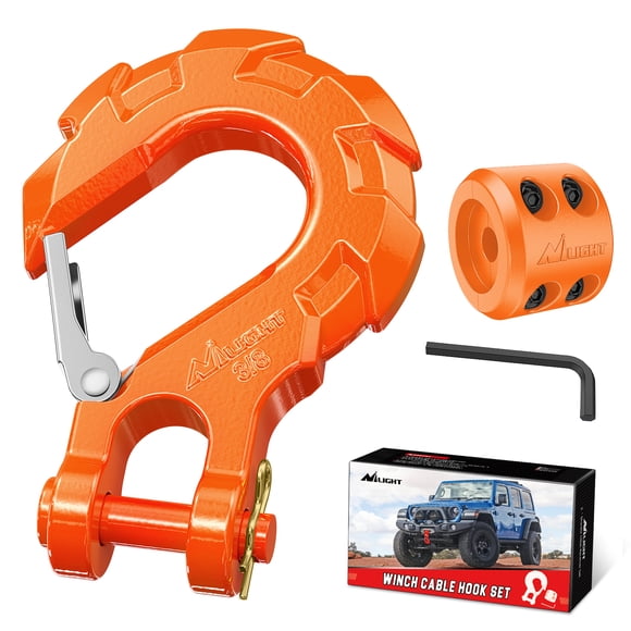 Nilight Forged Steel Winch Hook 3/8" Grade 70 Safety Latch Winch Cable Hook Stopper & Clevis Slip Hook Sets, Included Allen Wrench,Max 35,000 lbs,2 Years Warranty, Orange