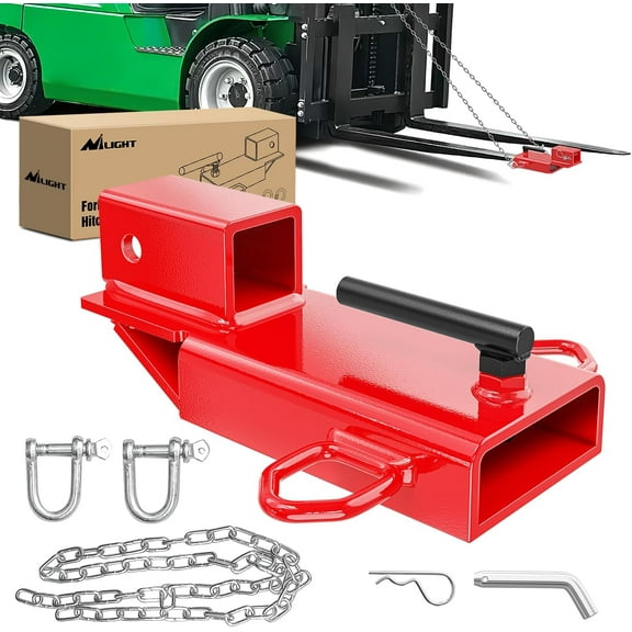 Nilight Forklift Trailer Hitch Attachment Fits 2 inch Receiver Clamp on Pallet Fork Trailer Towing Adapter with Safety Chain & 5/8 Hitch Pin Clip Red