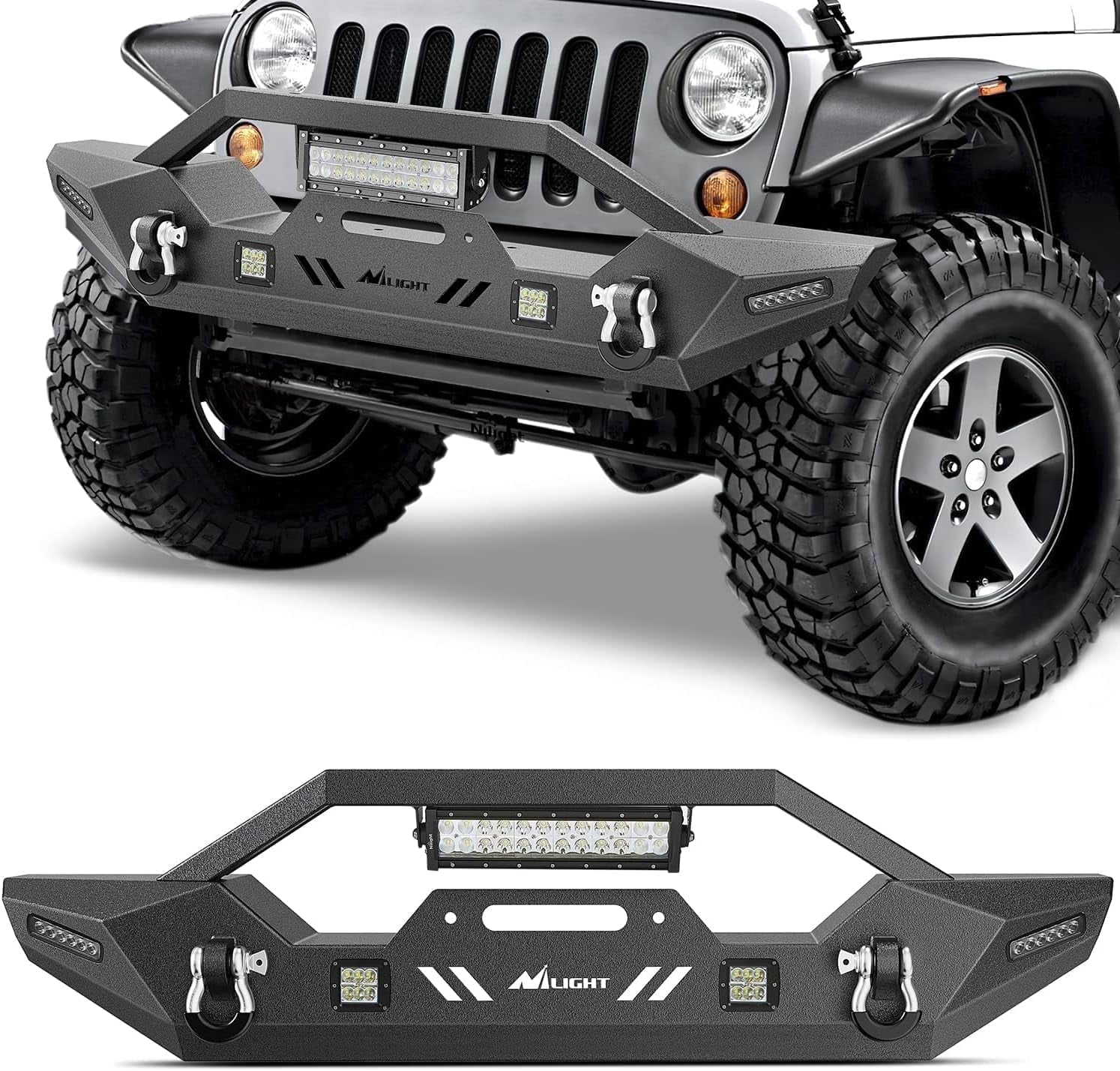 Nilight Front Bumper Compatible for 2007-2018 Wrangler JK/JKU 2018-2022 JL/JLU 2020-2022 Gladiator JT with 72W LED Light Bar 2 x 18W Light Pod 2X 18W Single Row Work Light Winch Plate
